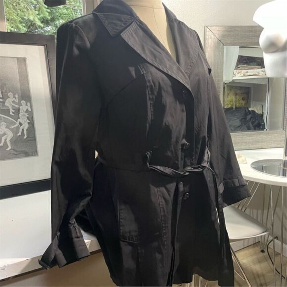 Via Spiga Women's Black Trench Coat 2XL Belted Long Casual Stylish